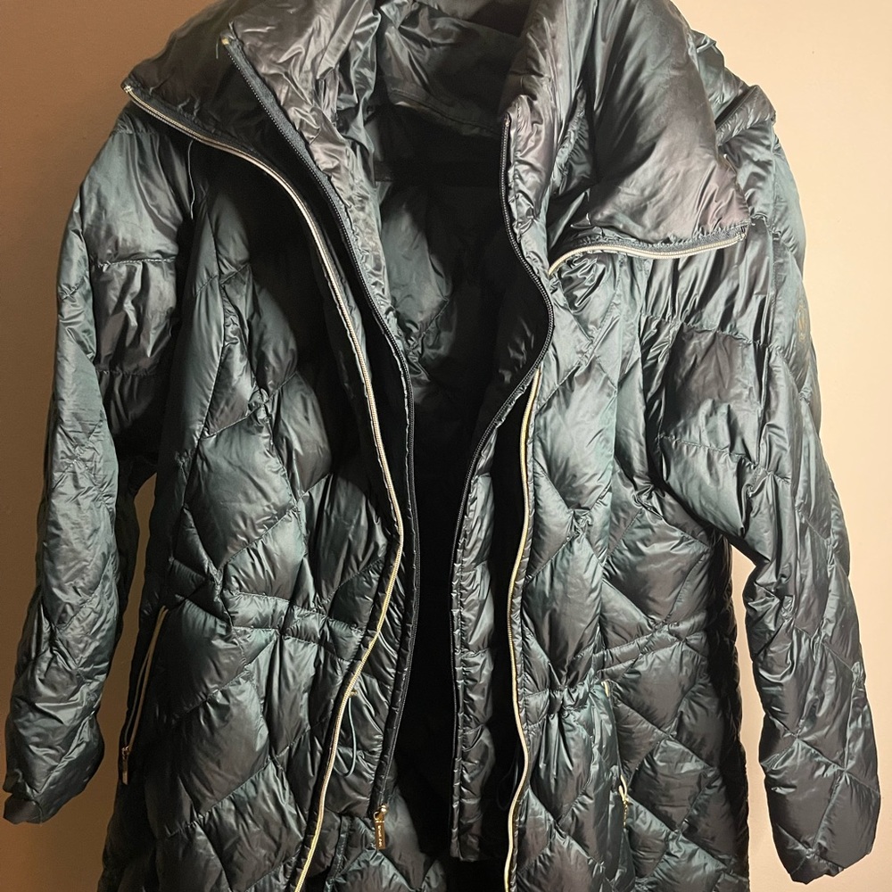 michael kors hunter green long puffer coat
